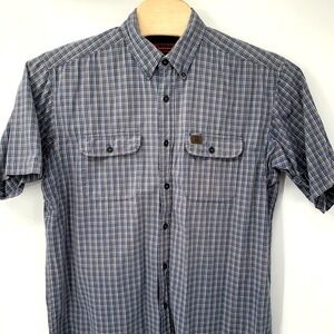 Riggs Workwear Wrangler Shirt Mens XL Blue Plaid Short Sleeve Button Down